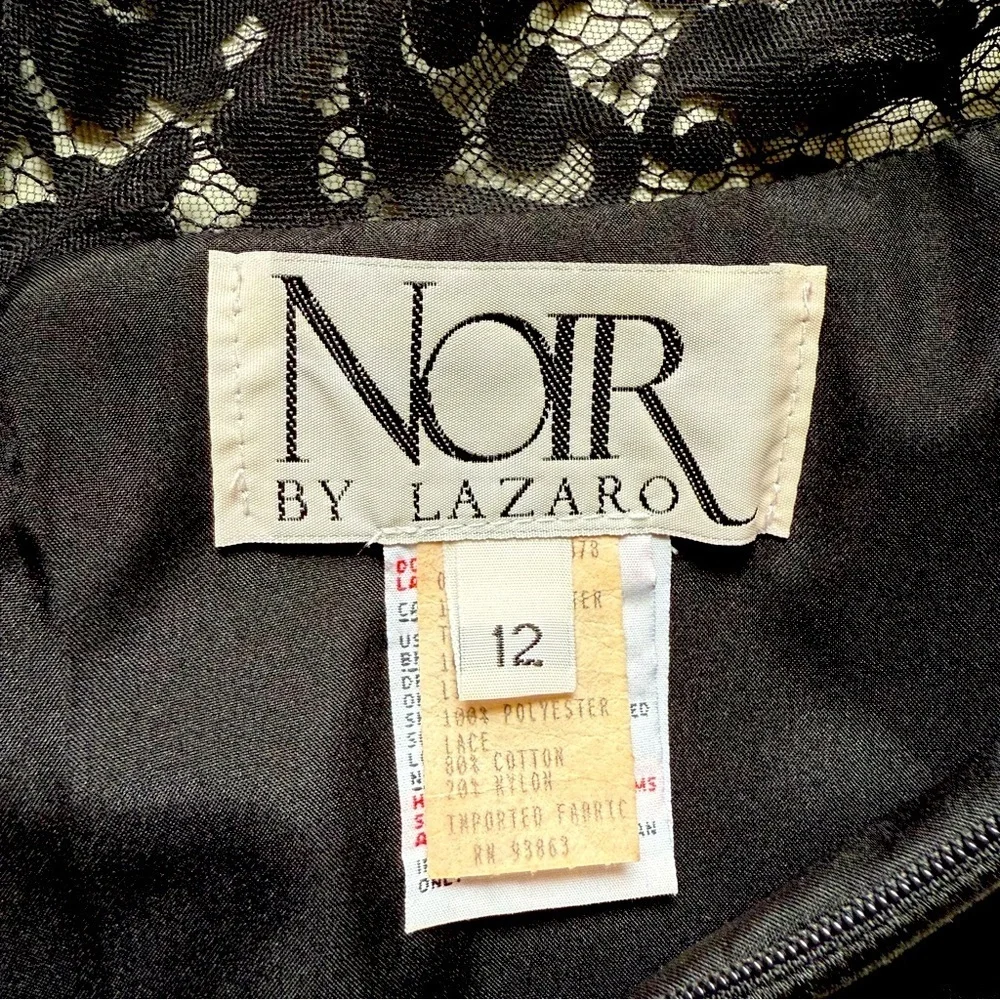 NOIR by Lazaro Black Chantilly Lace Silk Organza Formal Evening Gown Size 12 - Picture 10 of 16